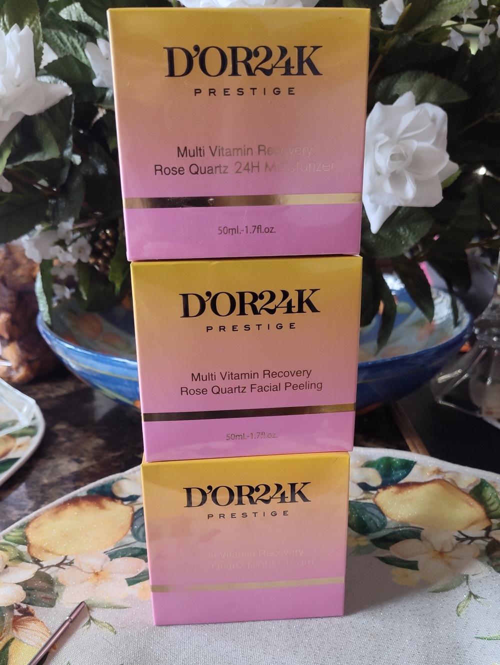 D'OR24K Prestige Rose Quartz Multi-Vitamin Moisturizer, Facial Peel& Night Cream